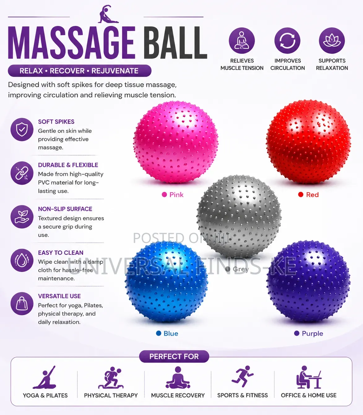 Anti-Burst Spiked Yoga Ball – Balance, Fitness Massage Exercise Ball