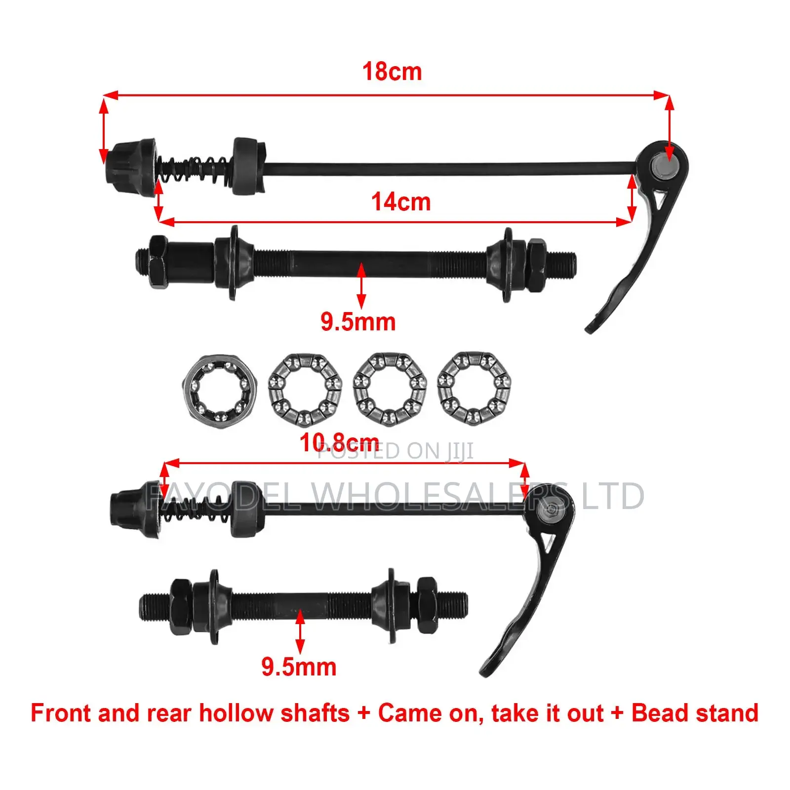 Bike Front and Rear Hub Axle Assembly Kit – Black