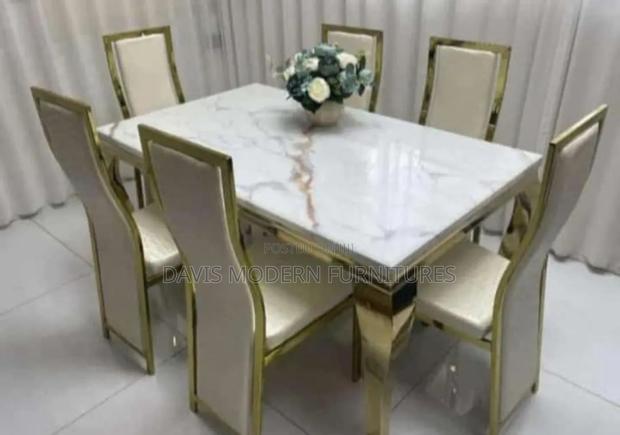 Marble -Top Dinning Table Set With Gold Frame - thumbnail 2