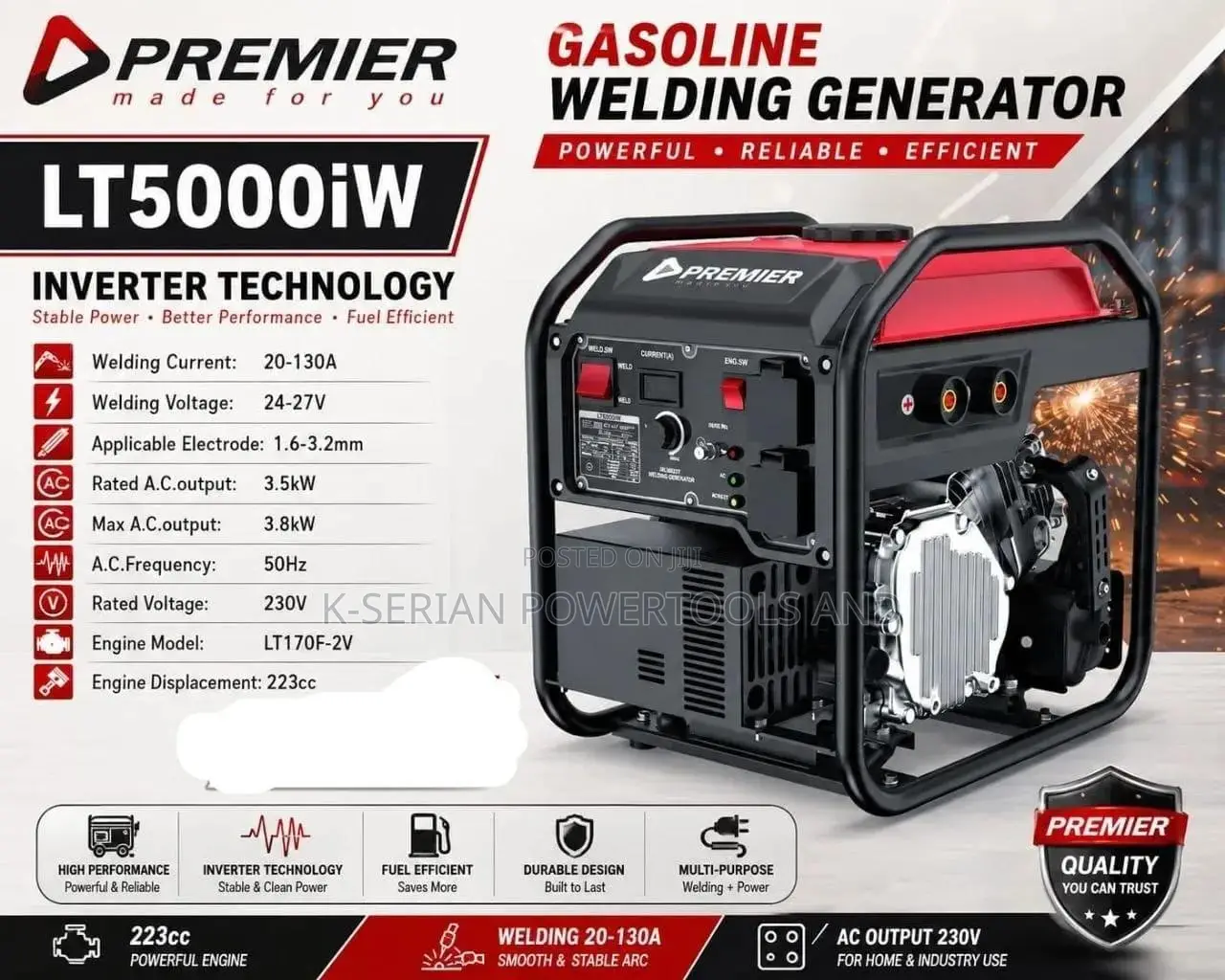 Premier Welding Generator/3.8kw Heavy Duty Inverter Technology