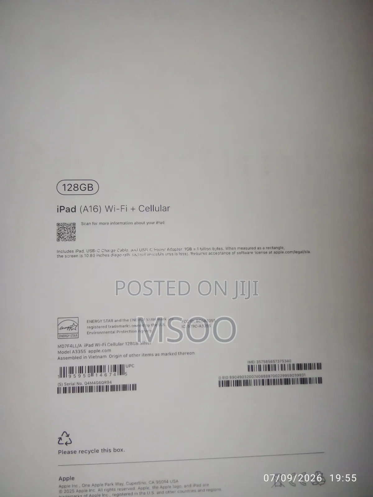 New Apple iPad (2025) 128 GB Silver