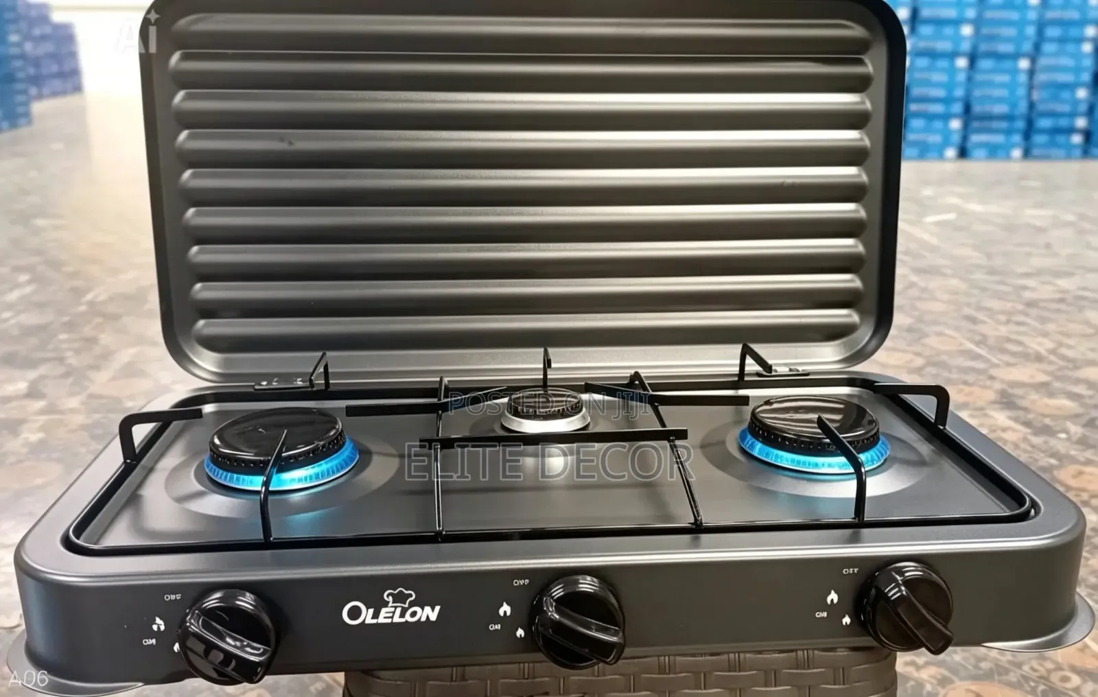 Olelon 3 Burner Gas Stove Cooker With Cover Lid