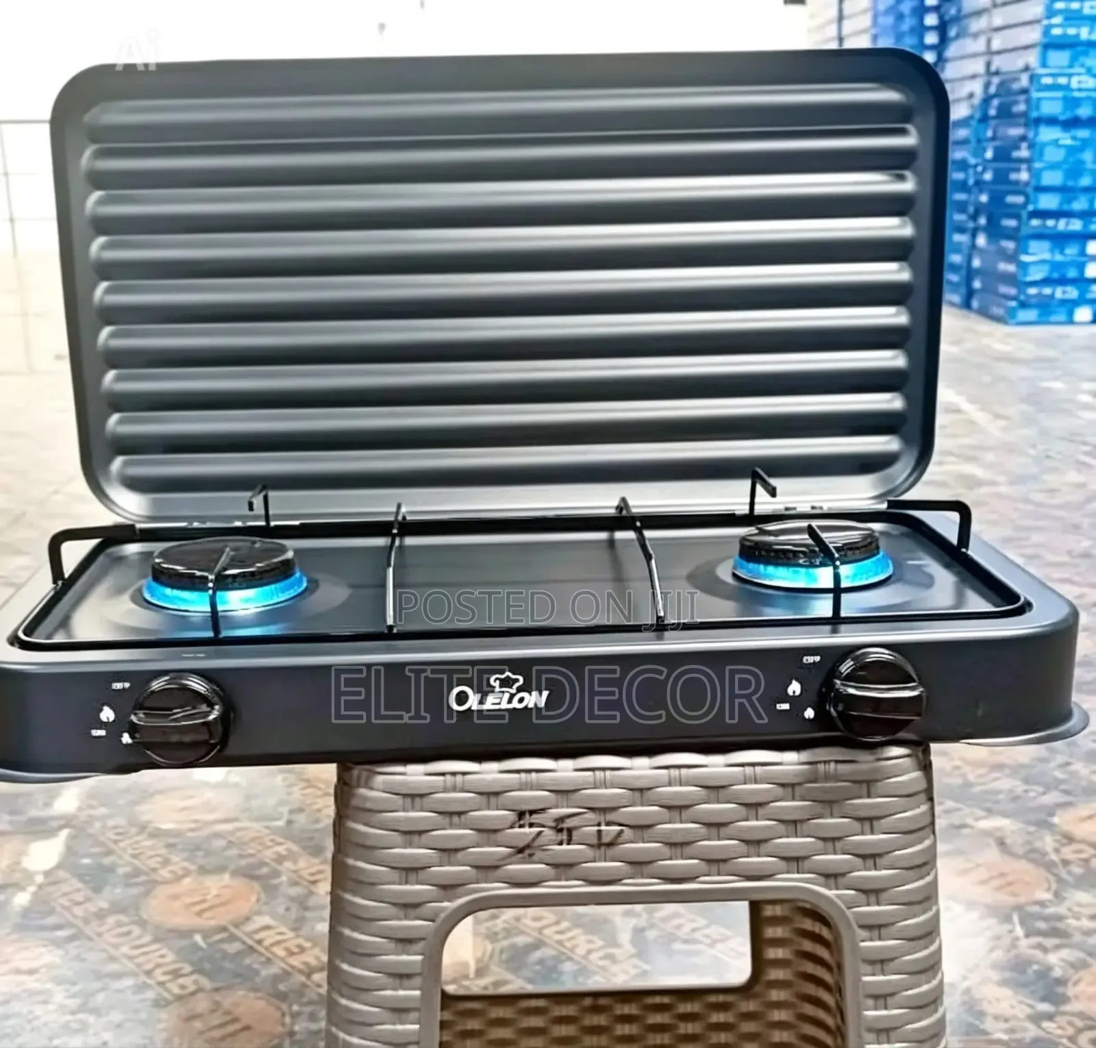 Olelon 2 Burner Gas Stove Cooker With Cover Lid