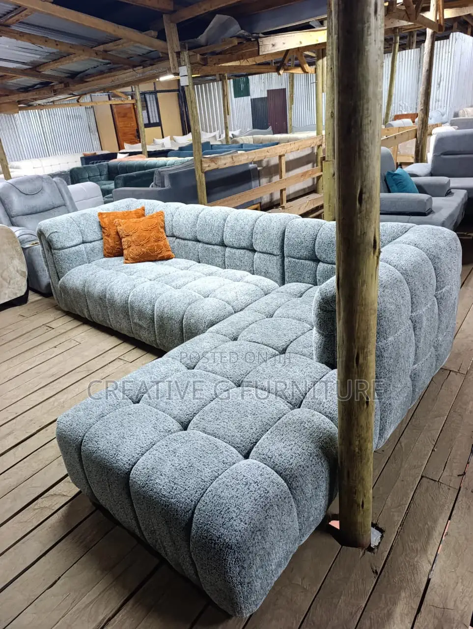 7-Seater L-Shaped Light Grey Bubble Sofa