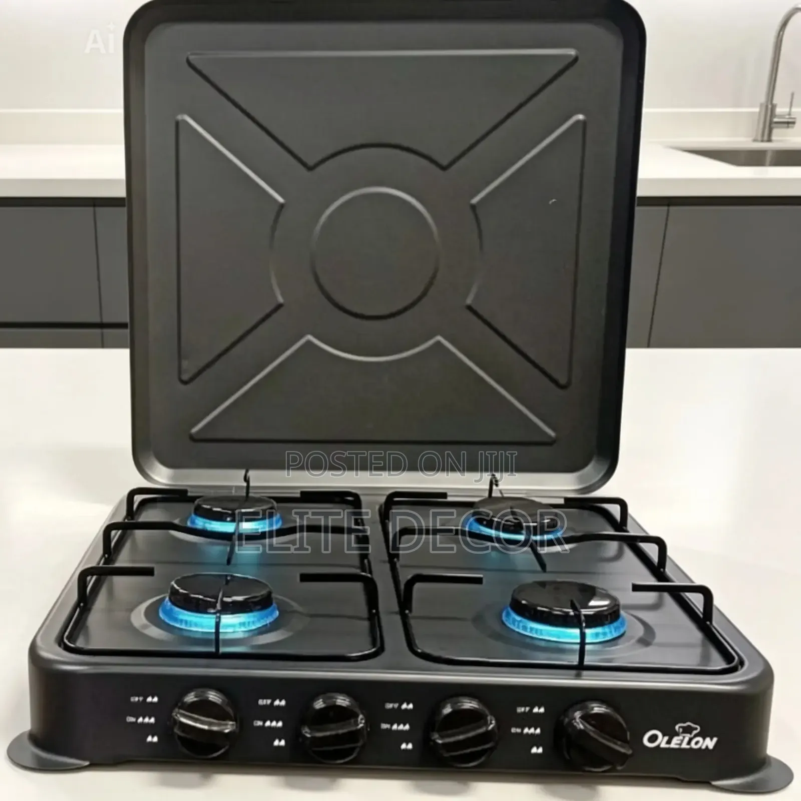 Olelon 4 Burner Gas Stove Cooker With Cover Lid