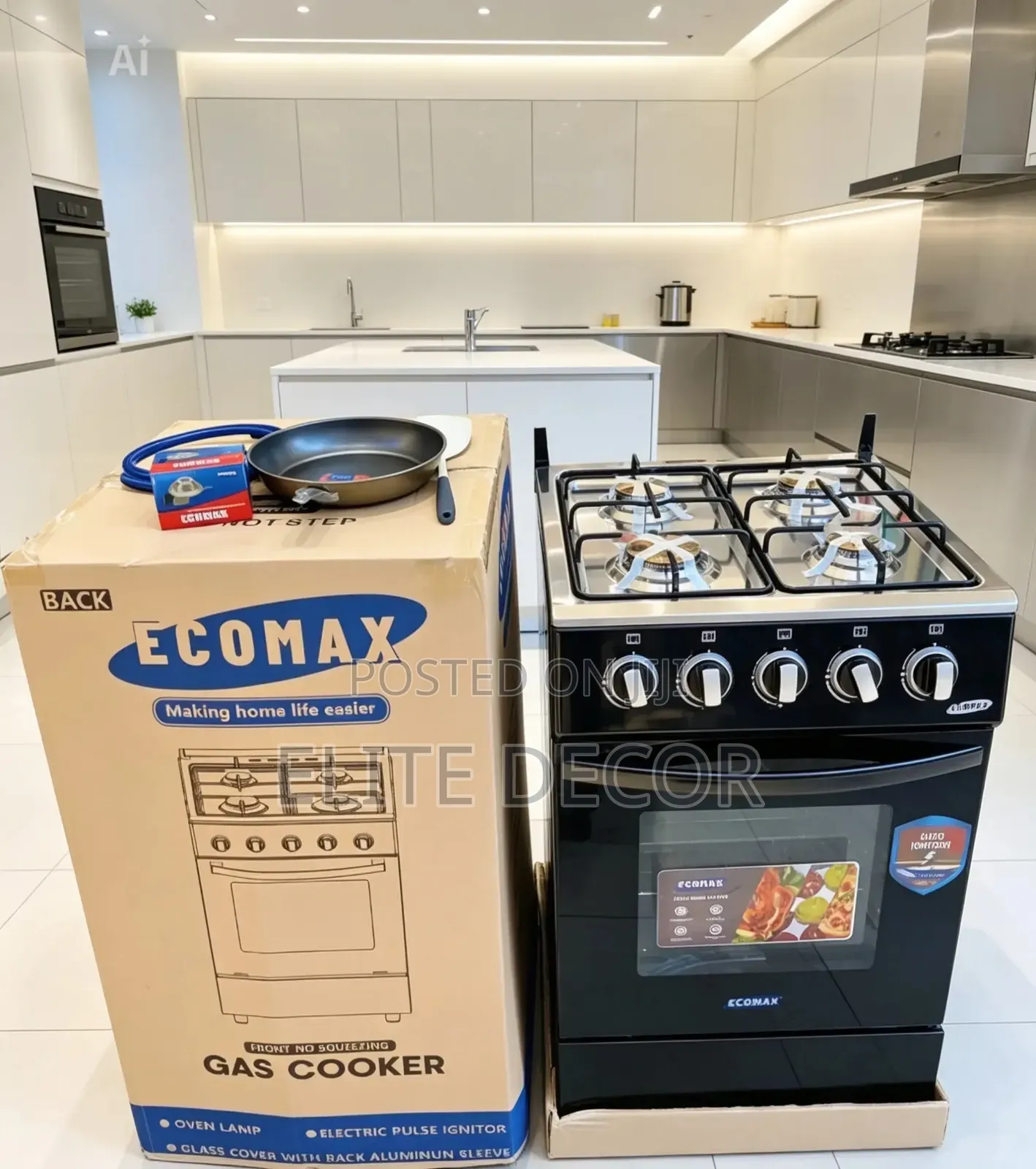 50*55 Ecomax Four Gas With Electric Oven Silver and Black
