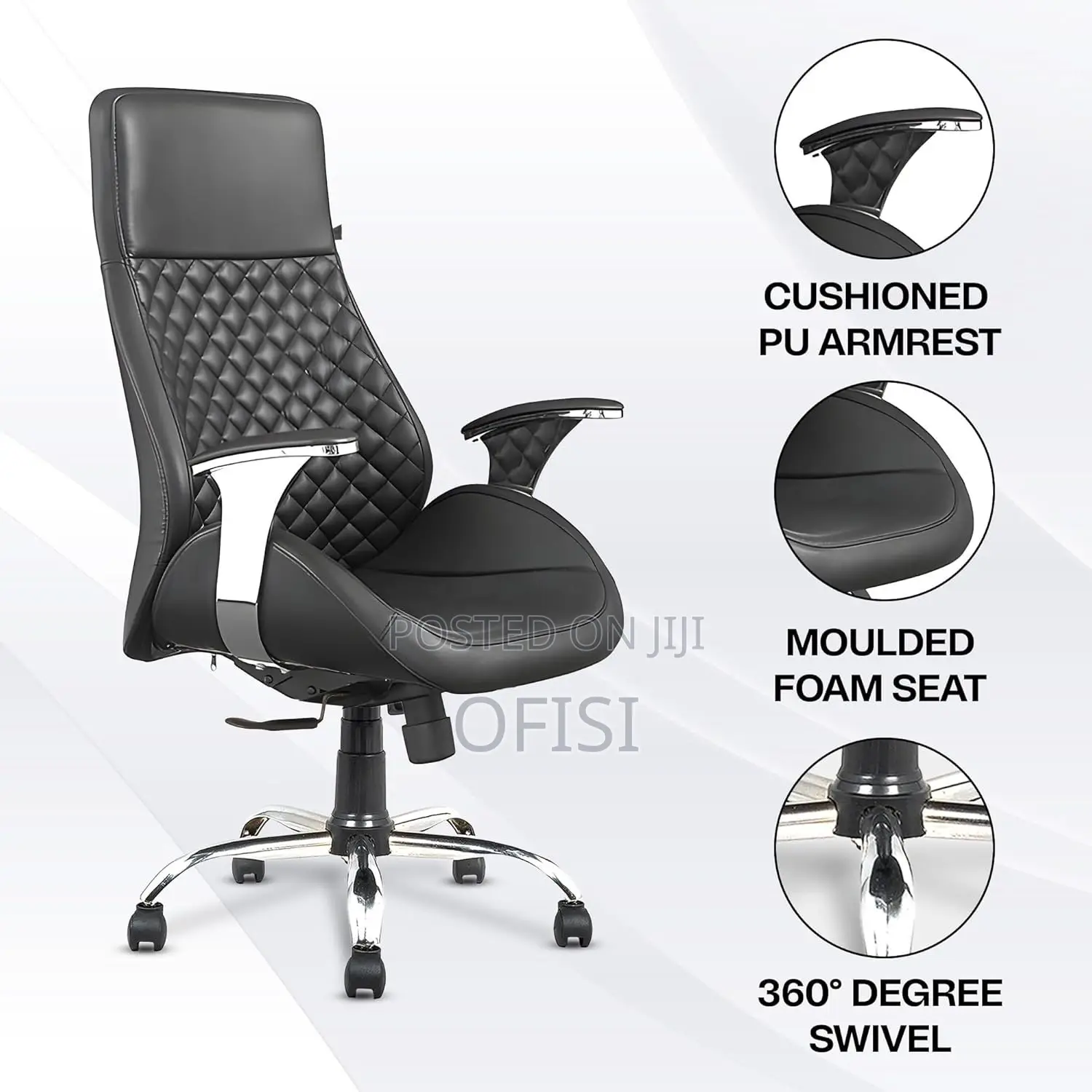 Office Chair; Leather High-Back Executive Office Chair