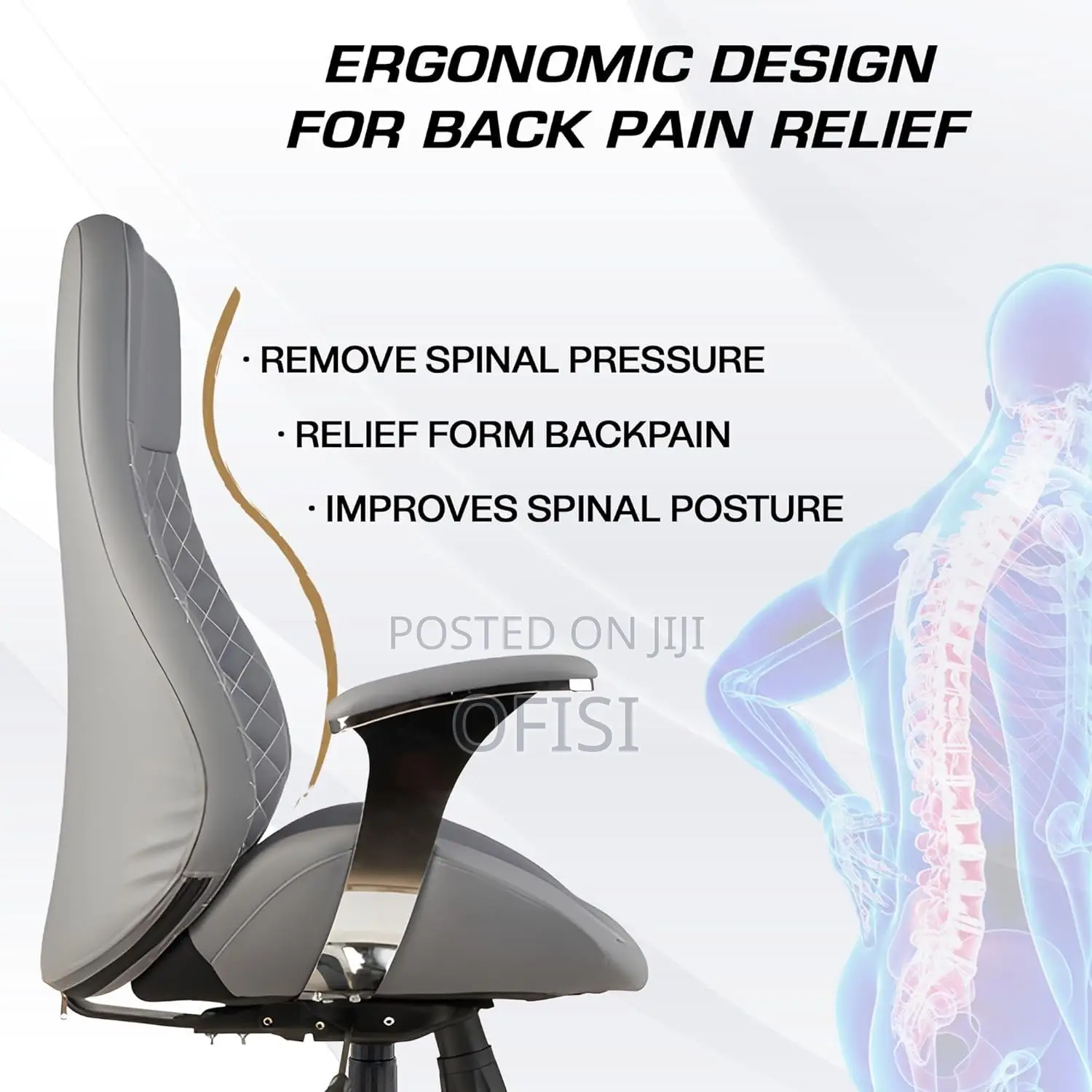Office Chair; Leather High-Back Executive Office Chair