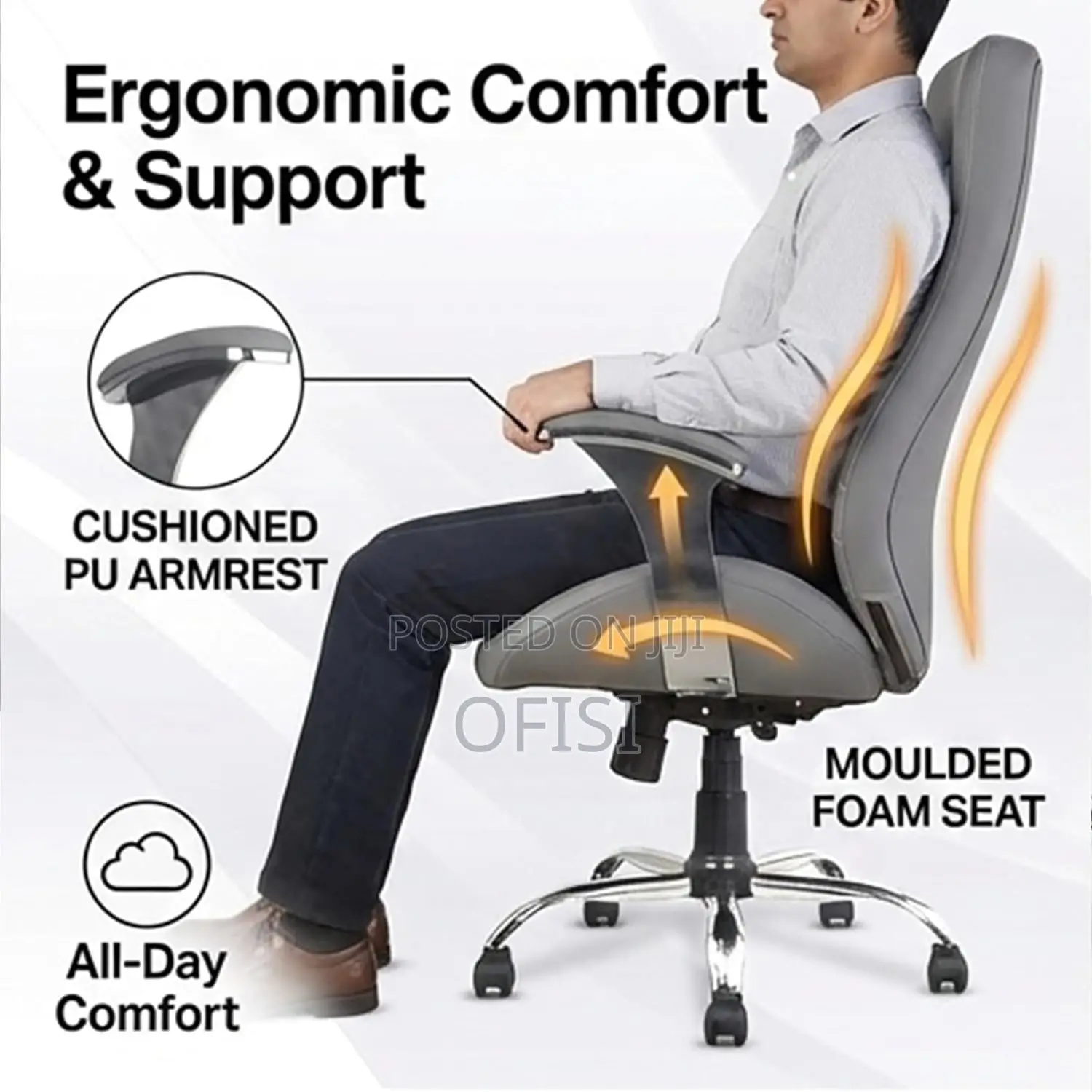 Office Chair; Leather High-Back Executive Office Chair
