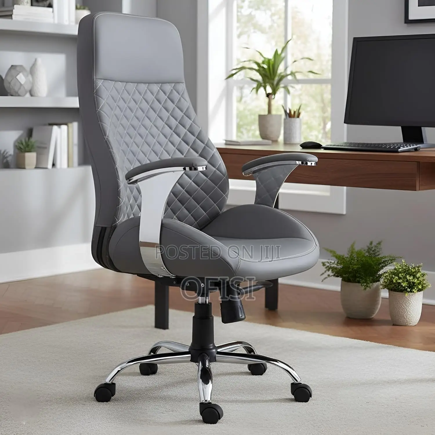 Office Chair; Leather High-Back Executive Office Chair