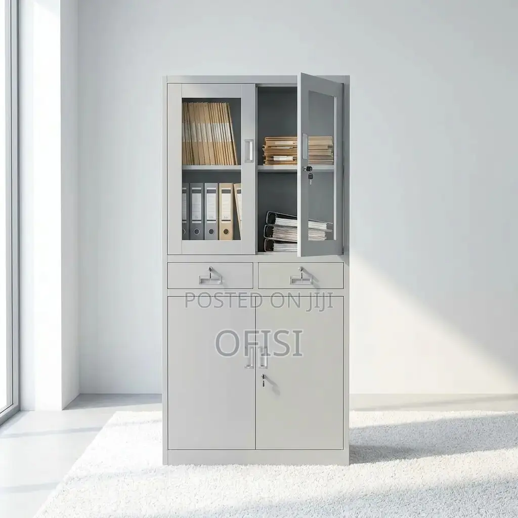 Office Cabinet; Half-Glass Metallic Storage Cabinet