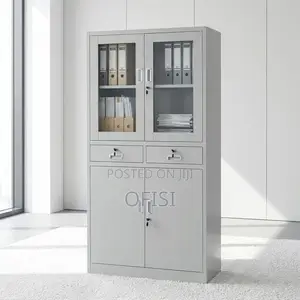 Office Cabinet; Half-Glass Metallic Storage Cabinet