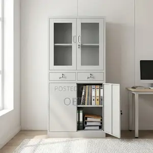 Office Cabinet; Half-Glass Metallic Storage Cabinet