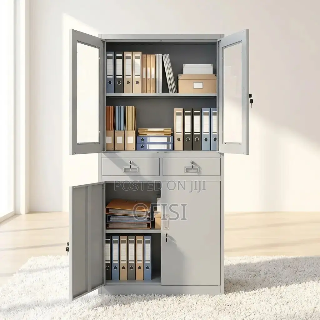 Office Cabinet; Half-Glass Metallic Storage Cabinet