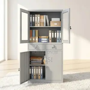 Office Cabinet; Half-Glass Metallic Storage Cabinet