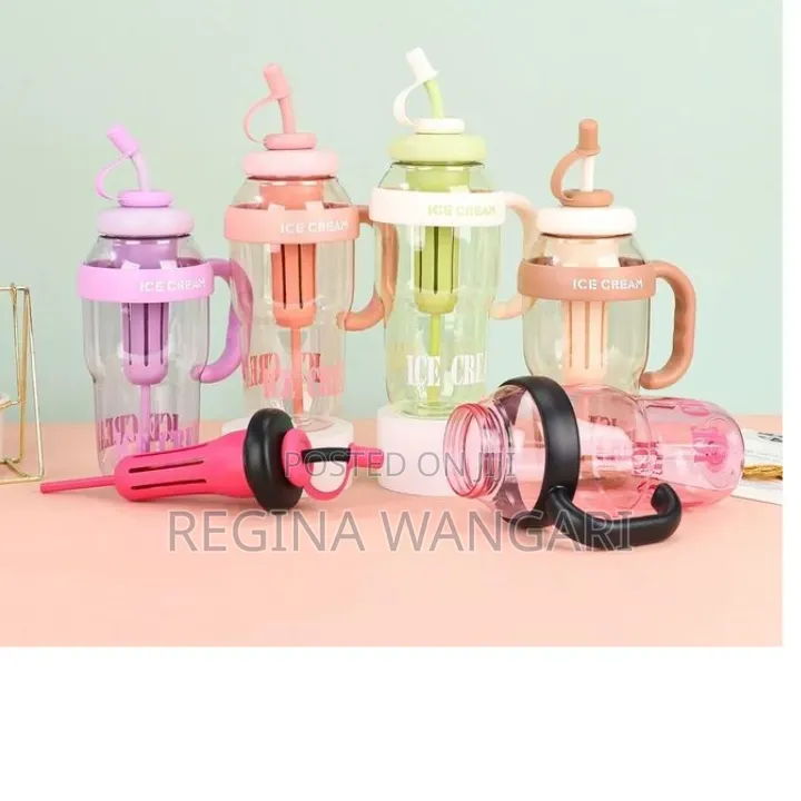 *Large Capacity Ice Cream Cup/ Water Bottle Straw Cup* *1300ml*