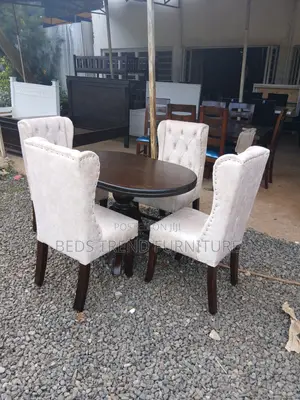 4 Seater Dining Set Beige Tufted Chairs