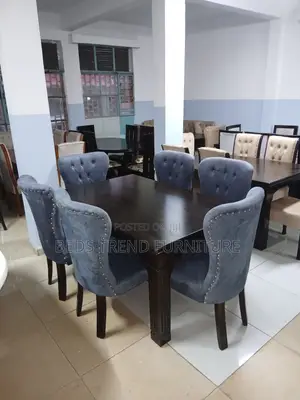 6 Seater Dining Set – Velvet Tufted Chairs Wooden Table