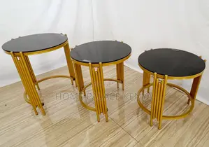 Table Set: Three Layer Gold Cage Nesting Coffee Table
