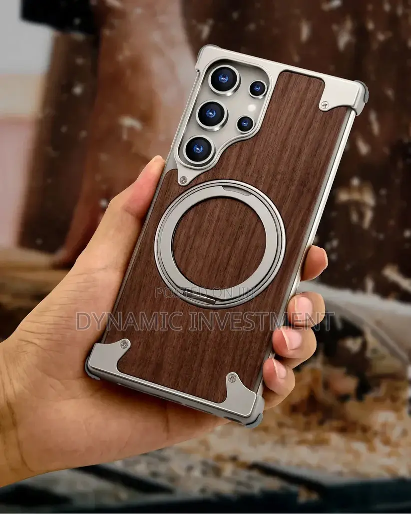 Samsung Galaxy S26 Ultra Magnetic Wood Case Cover With 360° Ring Stand