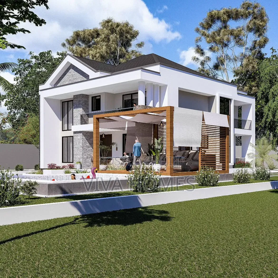 5 Bedroom Mansion Contemporary Architecture, Elevated.