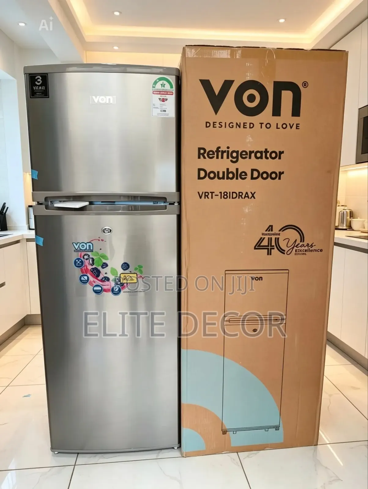 Von 181l Double Door Fridge – Direct Cool Inox | Energy Saving