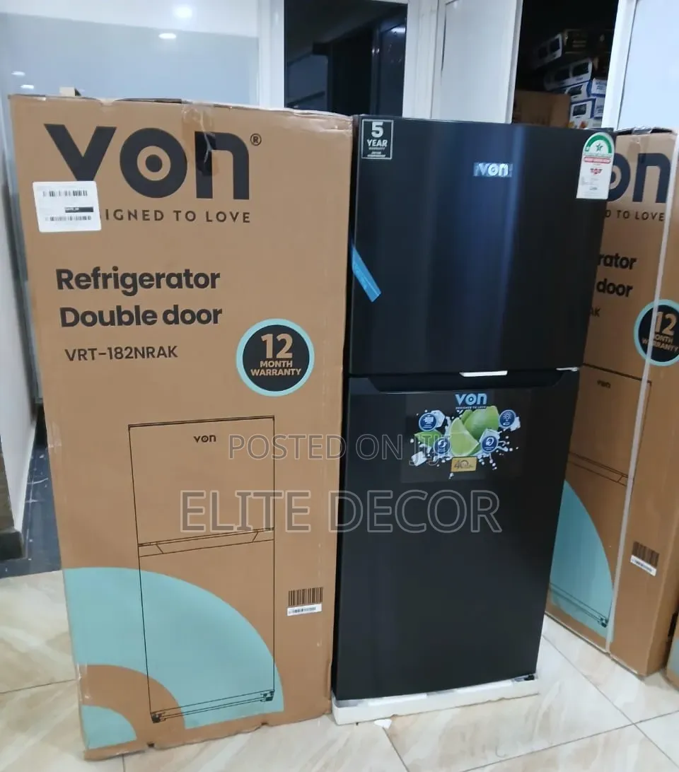 Von VRT-182nrak 181l No Frost Double Door Fridge – Dark Inox |