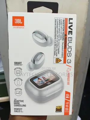 JBL Live Buds 3 Earbuds Silver-Colored Design and Smart Charging Case.