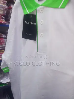 White Body Green Collar Poloshirts in Wholesale and Single Orders