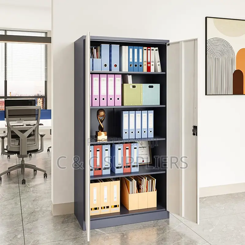 2-Swing Door Gray Metallic Office Cabinet