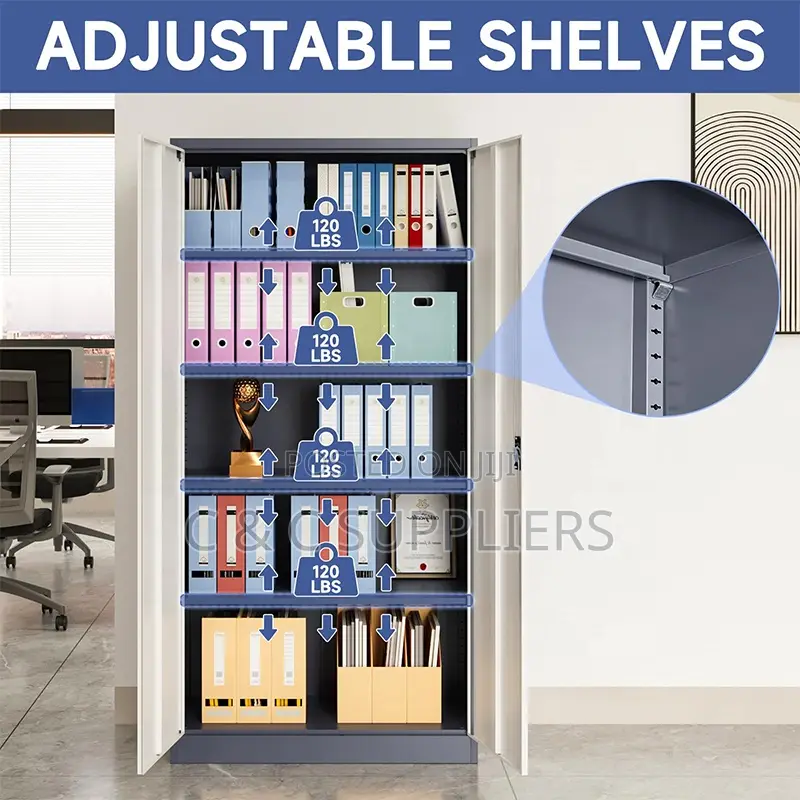 2-Swing Door Gray Metallic Office Cabinet