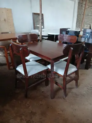 4 Seater Dining Set – Square Wooden Table White Cushioned Chairs