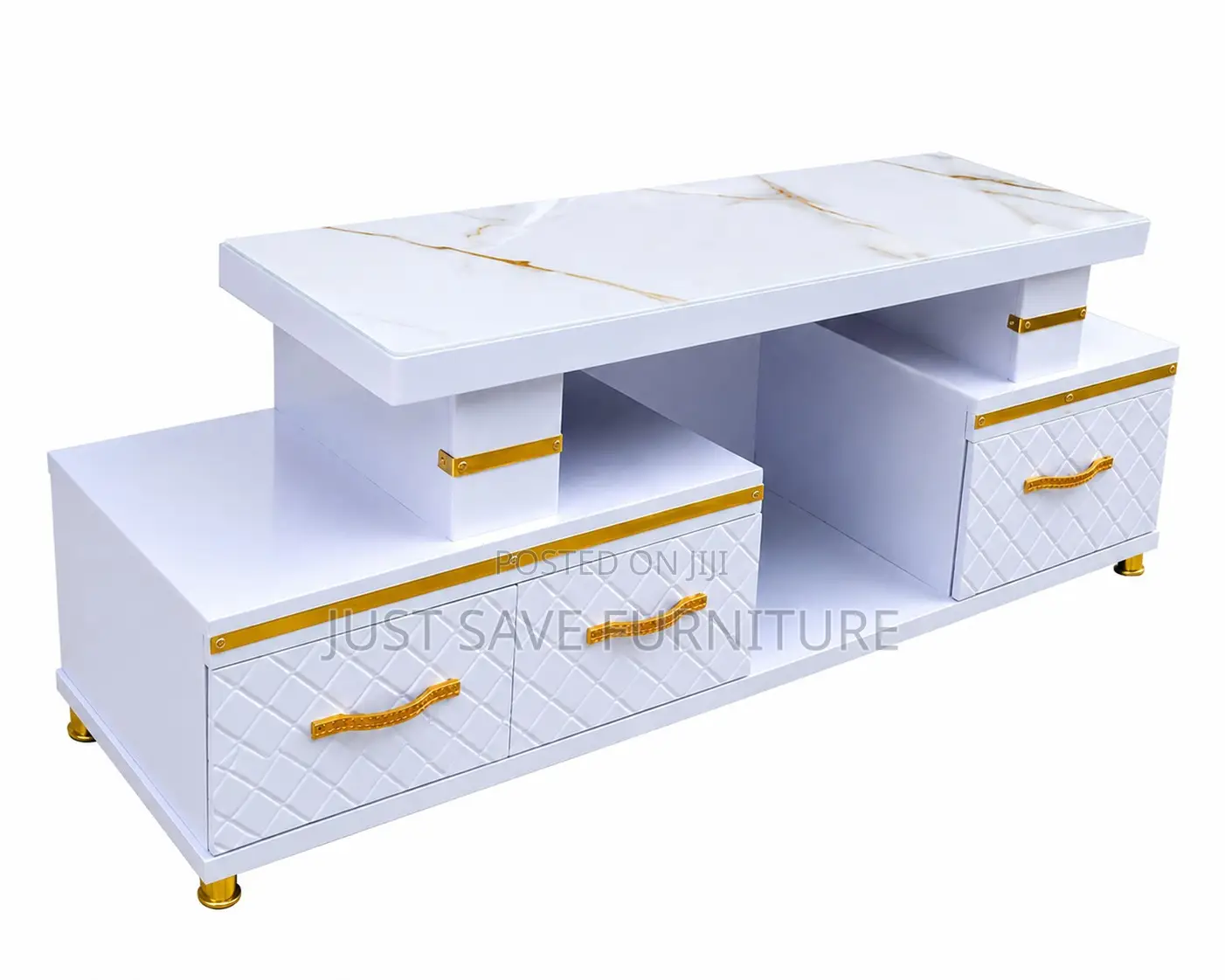 Modern White Marble Tv Stand With 3 Drawers