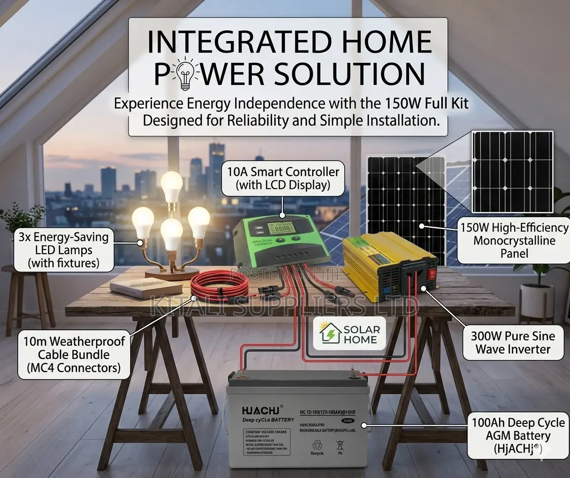 150w Solar Panel Full Kit With 100ah Deep Cycle Battery 300w Inver