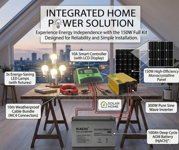 150w Solar Panel Full Kit With 100ah Deep Cycle Battery 300w Inver - thumbnail 2