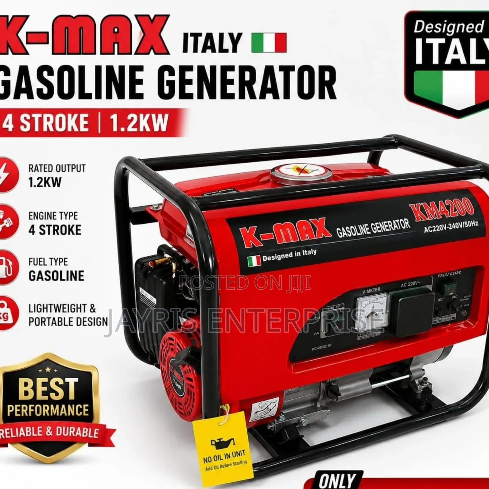 Kmax 1.2kw Petrol Generator, Recoil Start , 5l Tank , 154f Engine