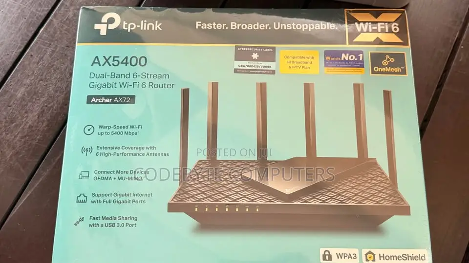 Tp-Link Tl-Archer Ax72 Ax5400 Router Dual-Band Gigabit Wi-Fi 6