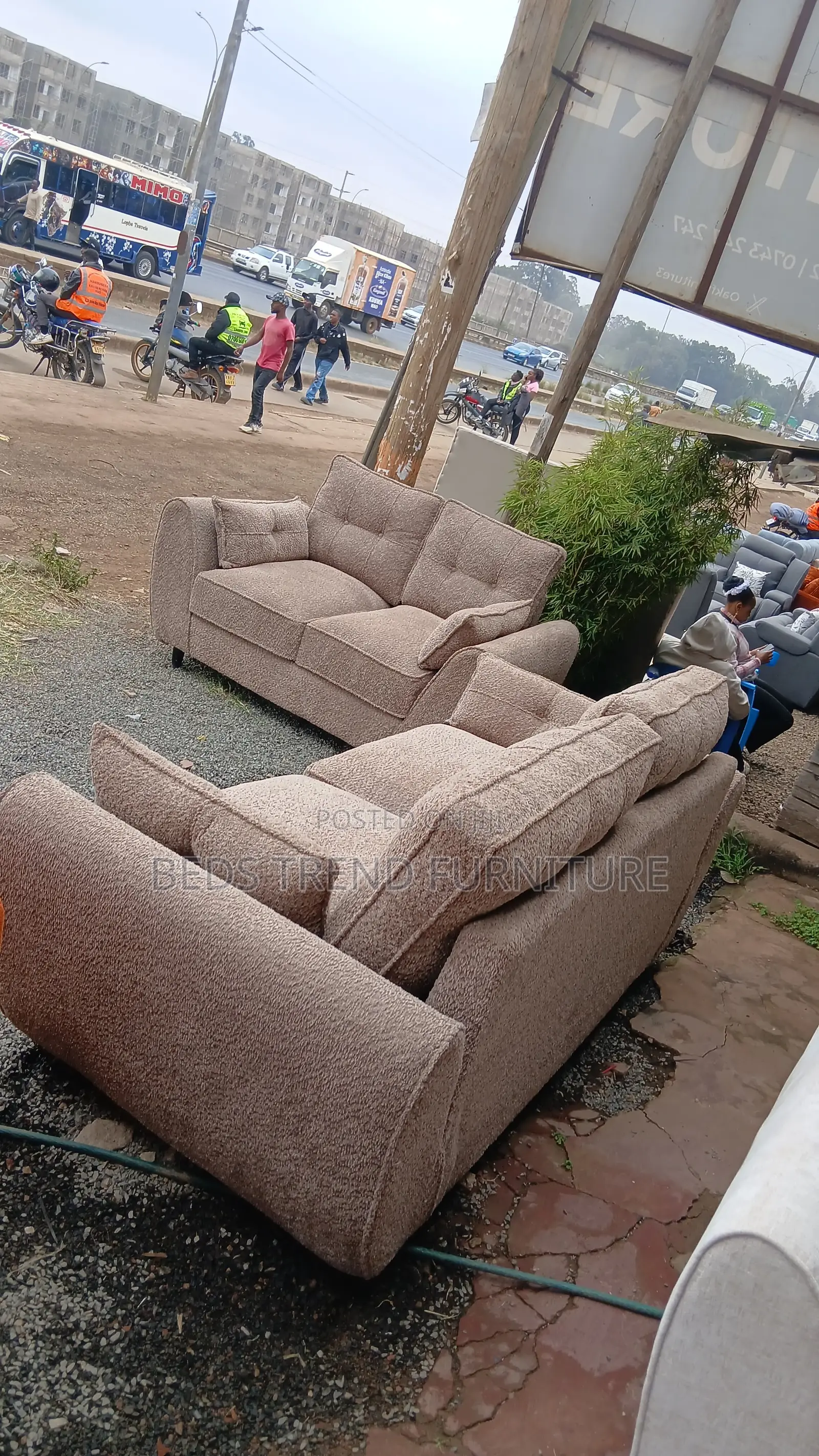 5 Seater Sofa Set – 3,2 Butterfly Design Beige Upholstery