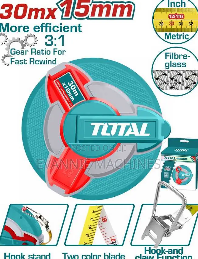 Total Tmtf18306 Fibreglass Measuring Tape 30mx15mm