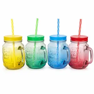 Glass Bottle With Straw and Handle Mason Jars
