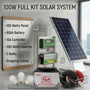 100w Fullkit Solar System – 80ah Solar Max Battery + 300w Inverter