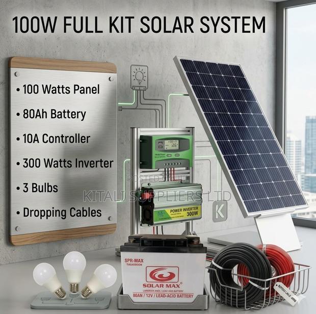 100w Fullkit Solar System – 80ah Solar Max Battery + 300w Inverter - thumbnail 2