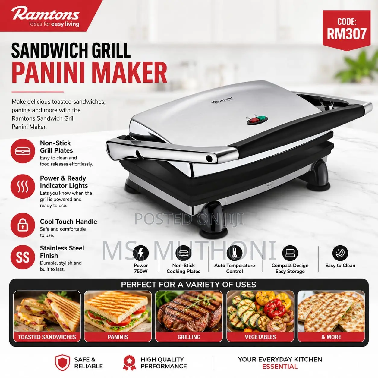 Rm307 Ramtons Sandwich Grill Panini Maker