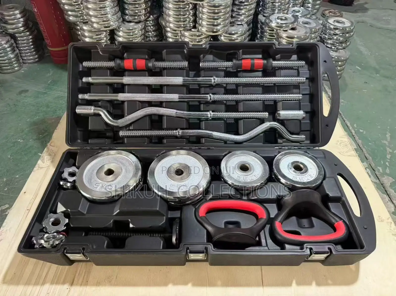 58kgs Dumbell, Barbell and Kettle Set With a Case.