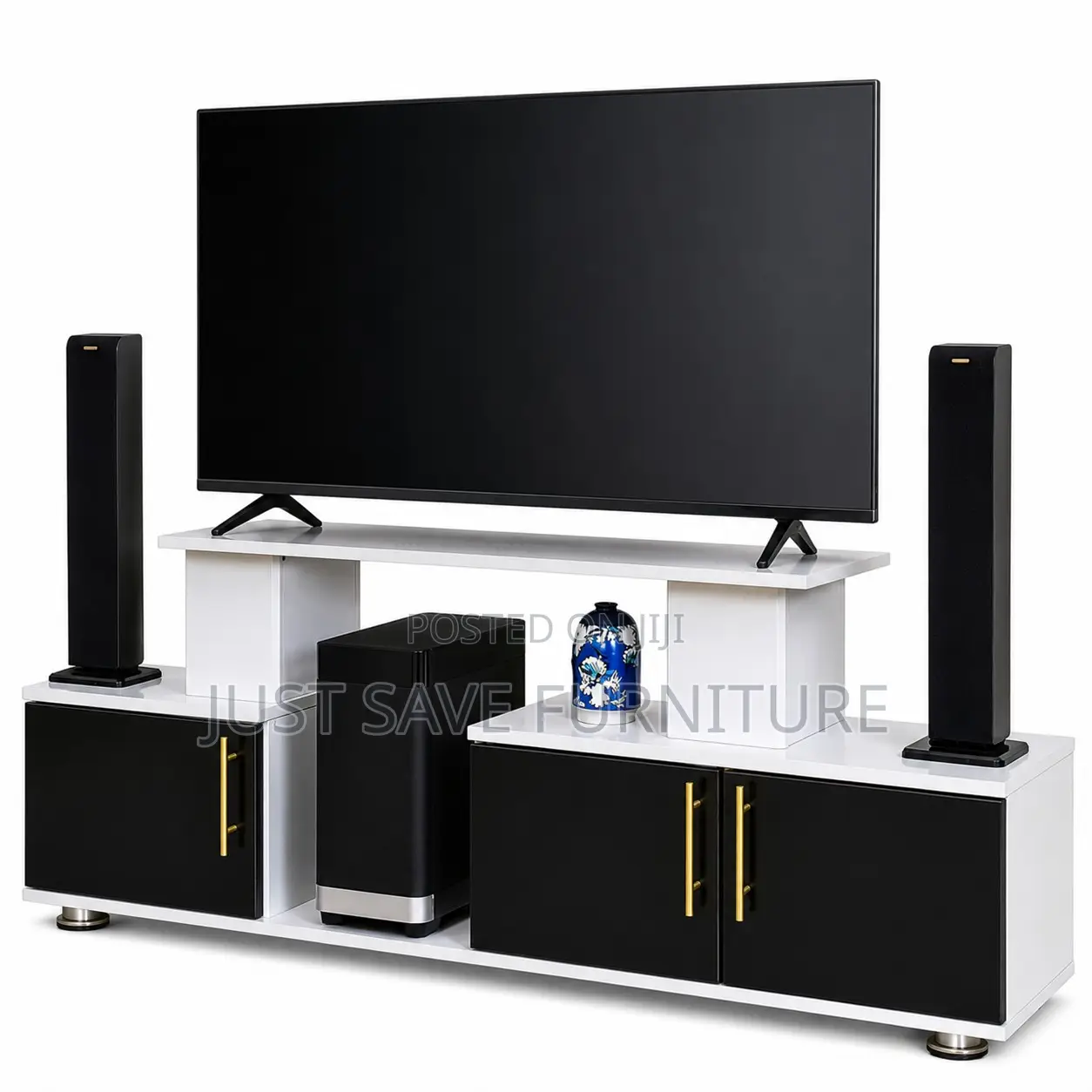 Modern Black White Tv Stand With Storage Cabinets