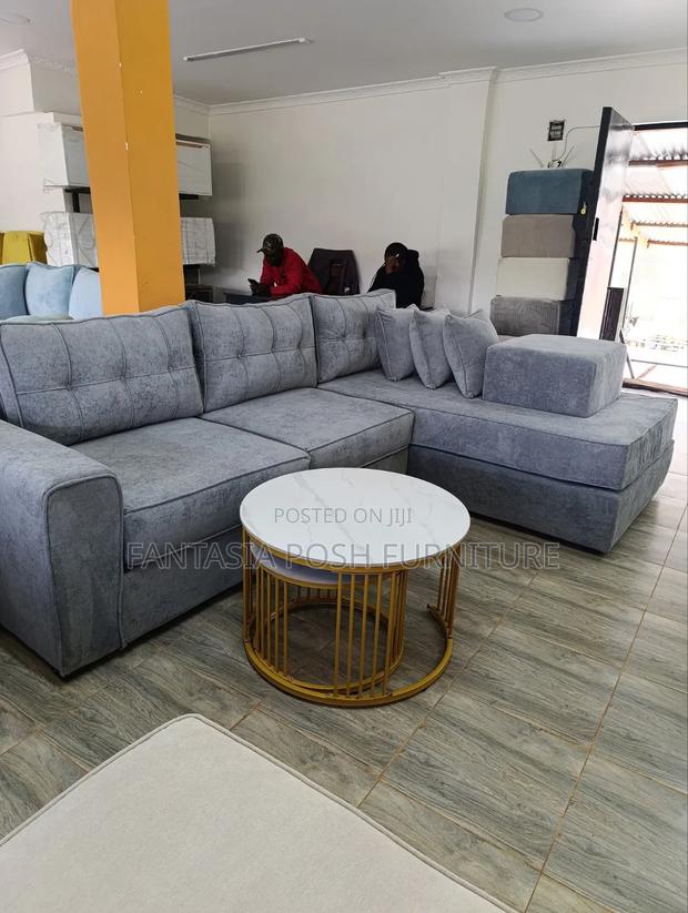 Grey L-Shaped Sofa Set