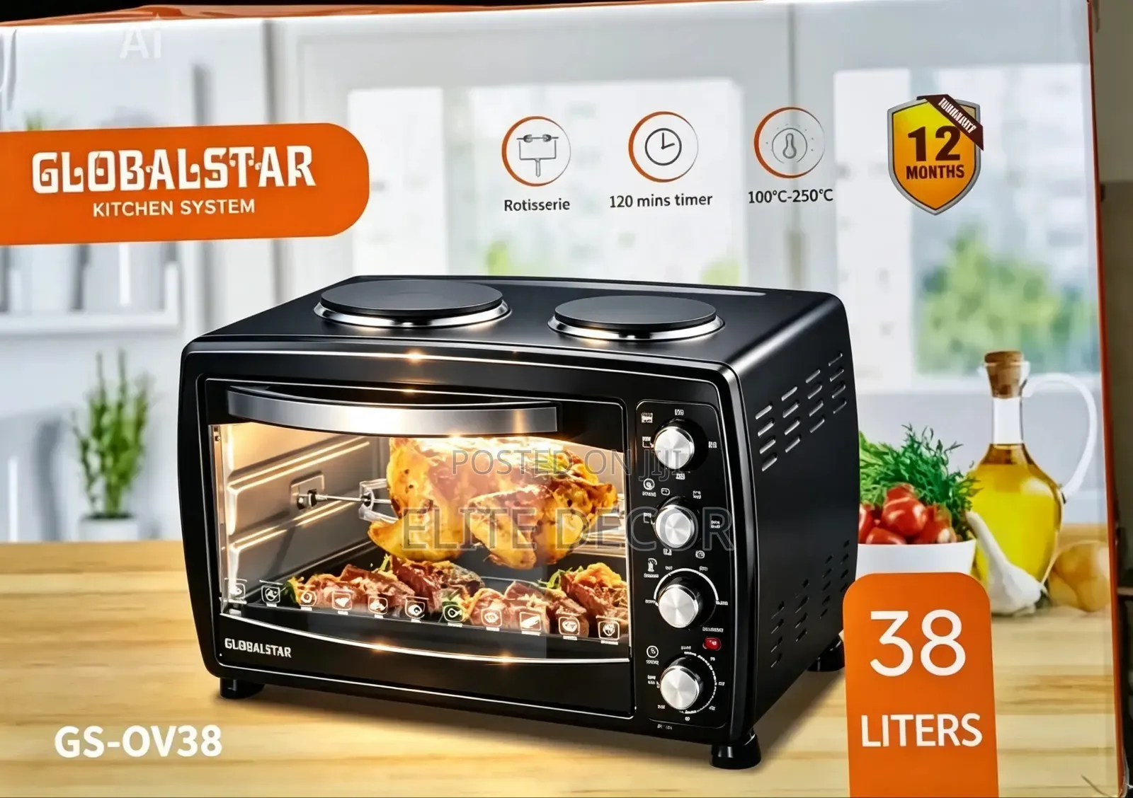 38 Litres Globalstar Oven With Rotisserie and Double Hot Plate