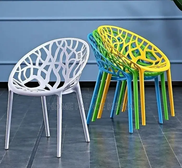 Plastic Chair: Vein Textured Backrest Home Chair