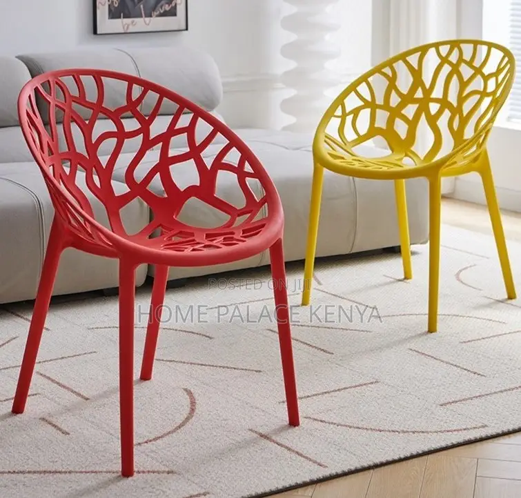 Plastic Chair: Vein Textured Backrest Home Chair