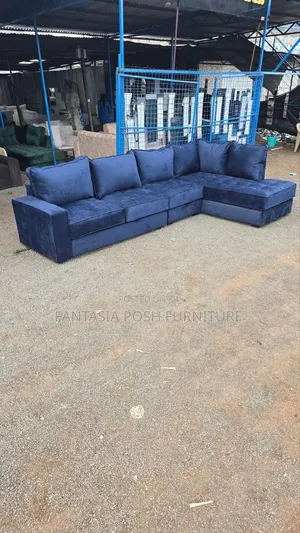 Blue L-Shaped Sectional Sofa (7-Seater)